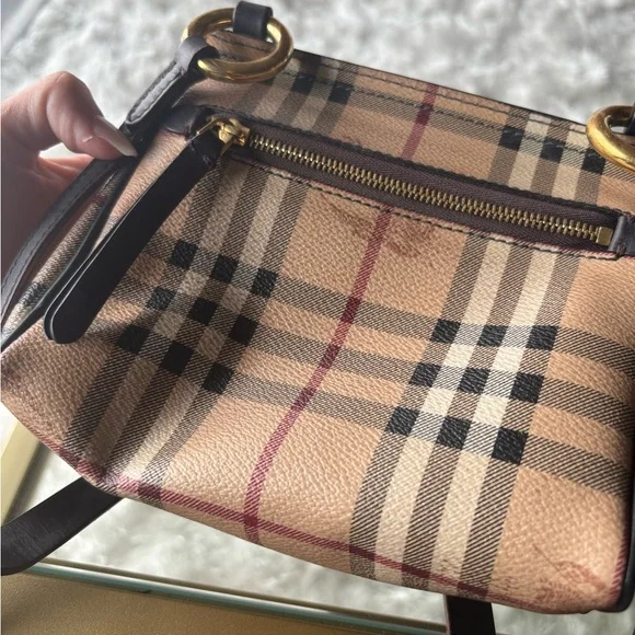 Burberry Bridle Handbag Leather and Haymarket Check crossbody brown - Picture 5 of 8